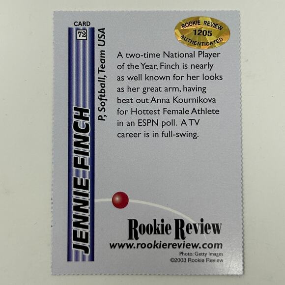 Jennie Finch Autographed Trading Card 2003 Rookie Review Signed Authenticated - Picture 2 of 10